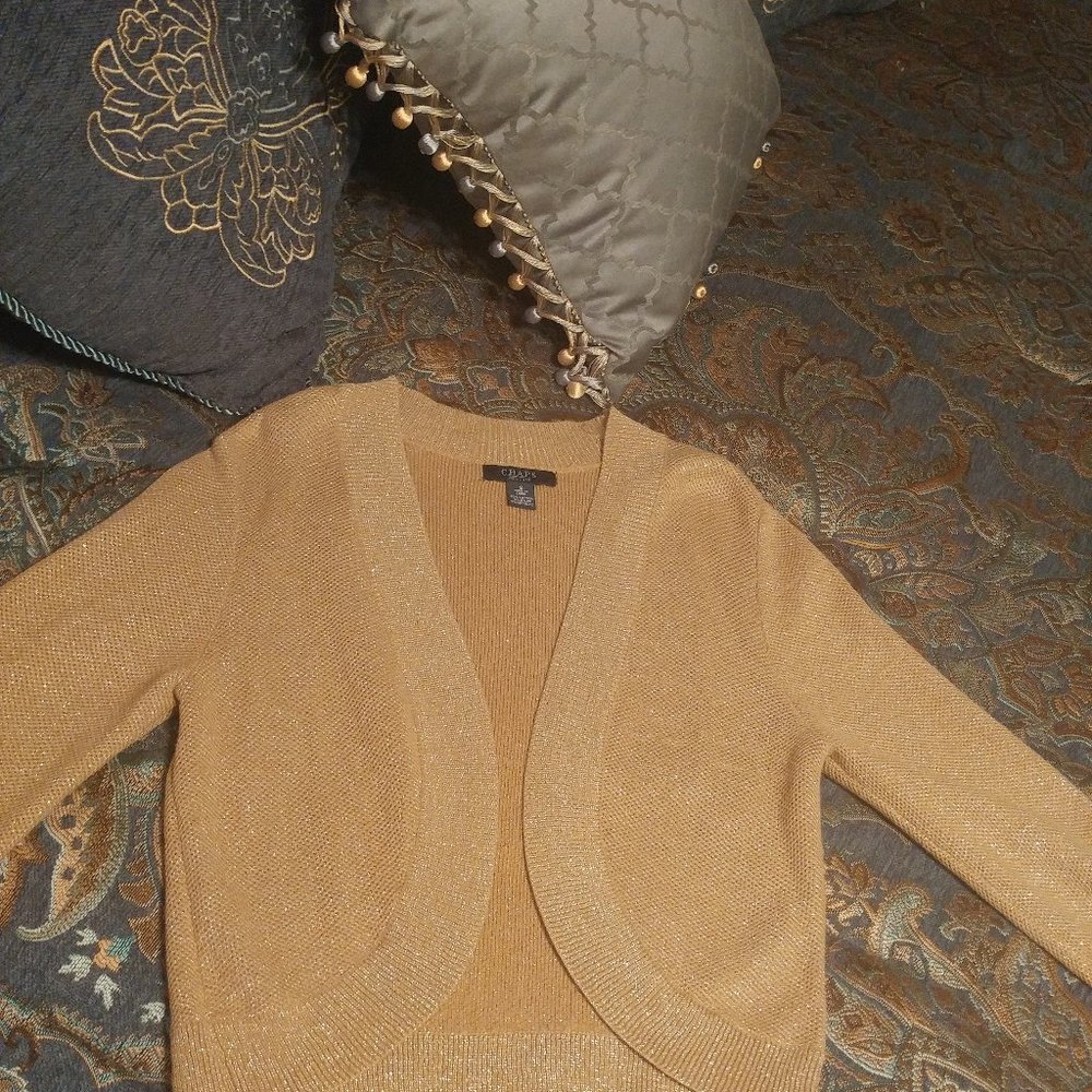 Chaps Bolero Sweater,  Size Small, Gold sparkle